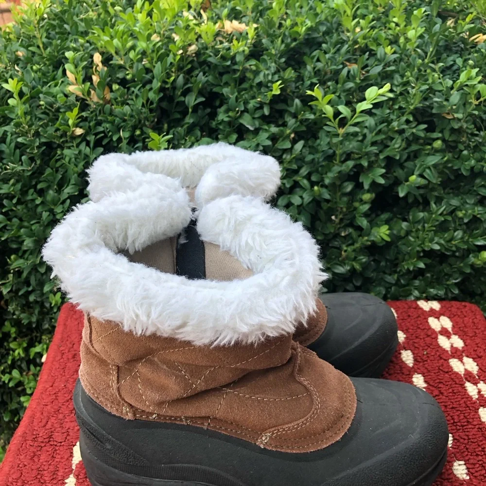 Champion THERMOLITE BROWN LEATHER SUEDE FAUX FUR ACCENT ZIPPER SNOW BOOTS SIZE 8